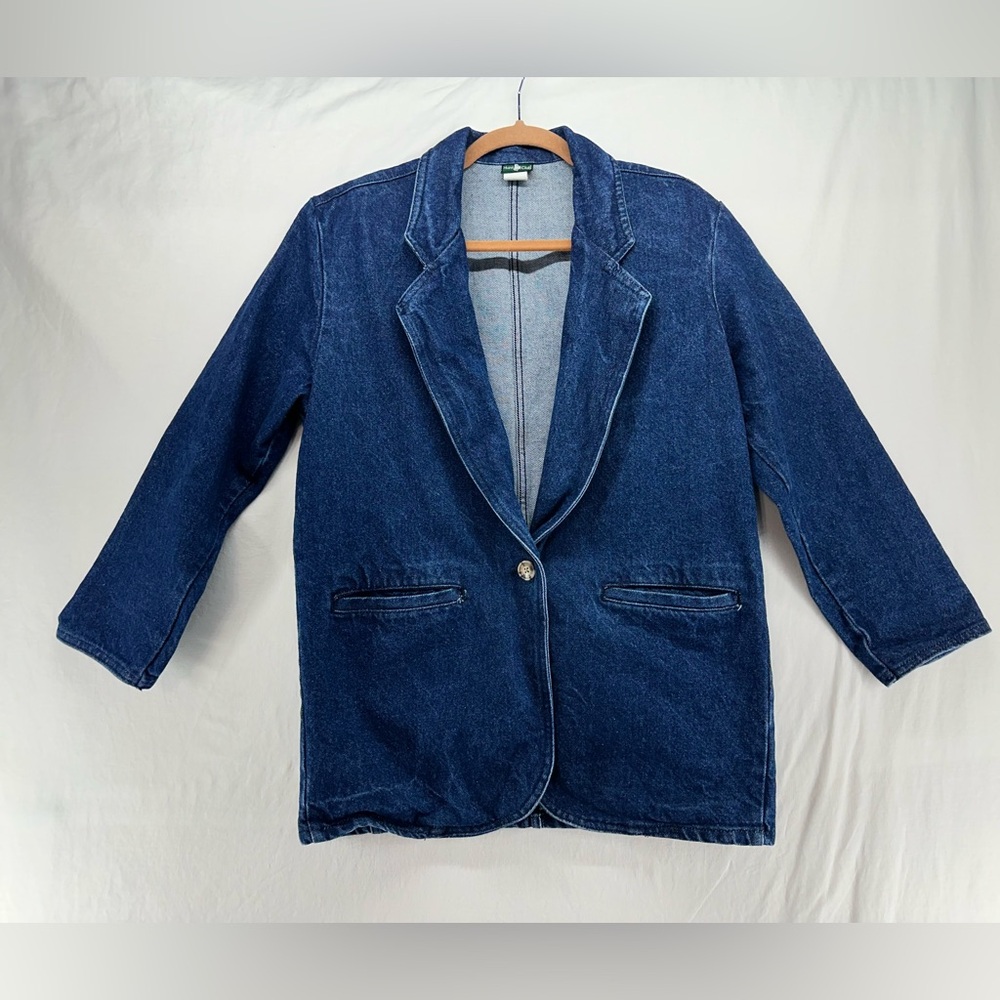 Hunt Club Vintage 80s Denim Blazer Jacket Womens Size M Made‎ In USA